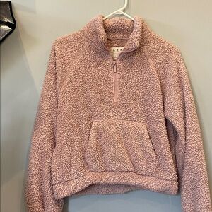 Aerie Blush Sherpa Half-Zip Pullover with front pocket